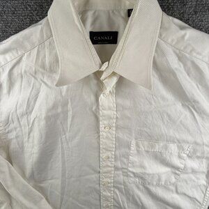 Canali Italy Button Up Shirt Men Long Sleeve White Size 17 Cotton Designer